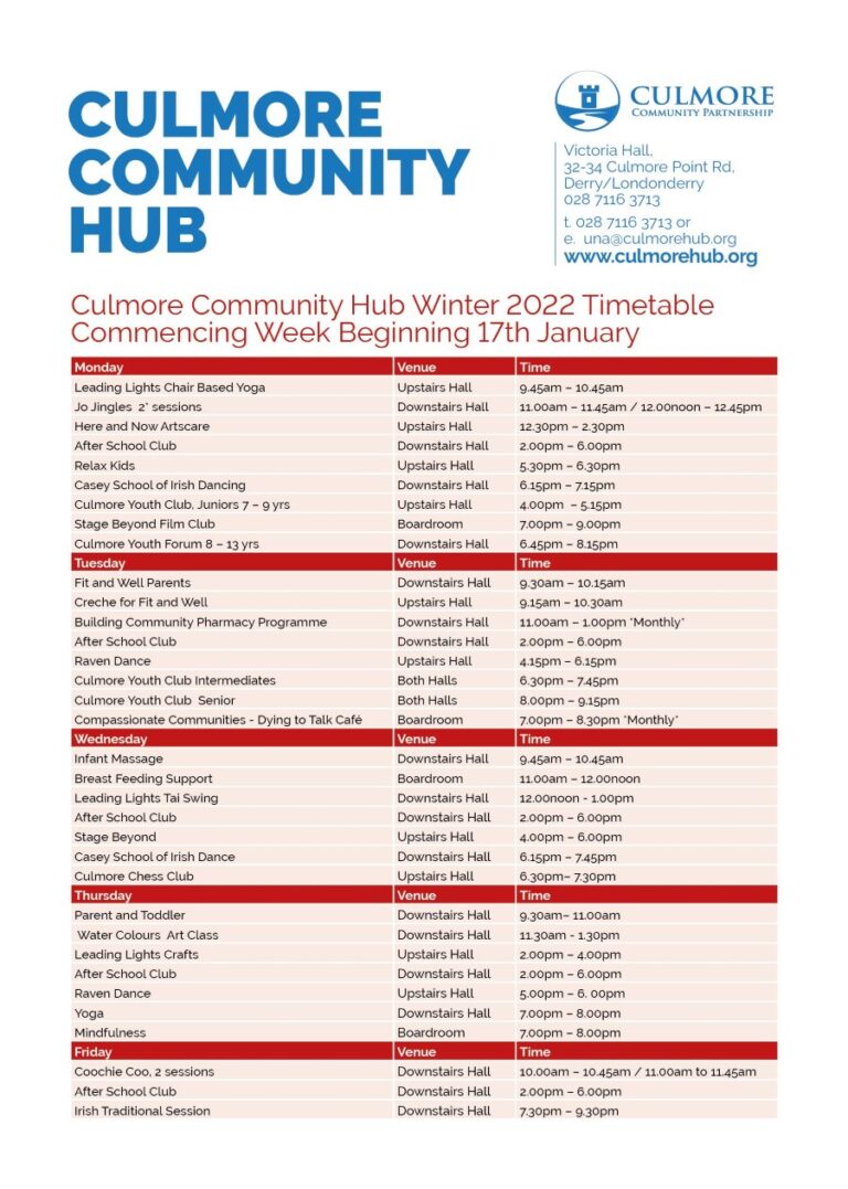Winter 2022 Timetable - Culmore Community Hub